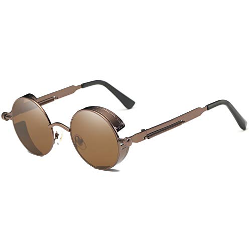Dollger Vintage Steampunk Retro Metal Round Circle Frame Sunglasses Dark Brown Lens