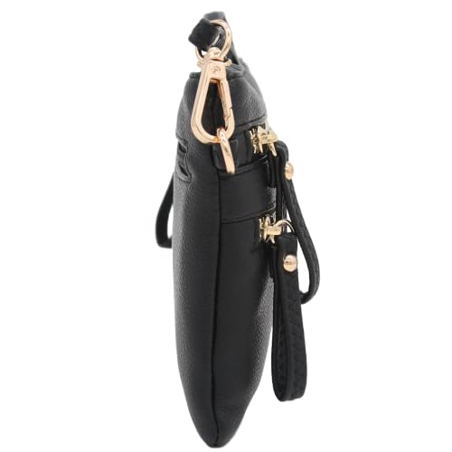 Image of FashionPuzzle Multi Zipper Pocket Small Wristlet Crossbody Bag