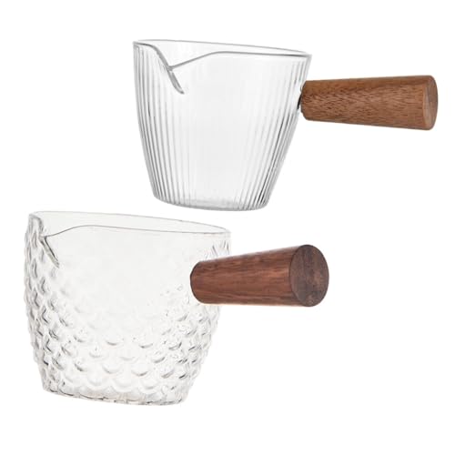 TOPPERFUN 2pezzi Tazza da caffè Espresso in Vetro Trasparente con Manico in Legno Bicchiere da caffè Espresso per Versare Latte Salse per Quotidiano in