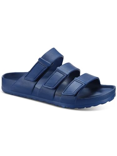 Sun + Stone Mens Navy Hook & Loop Stay-Put Straps Flexible Sole Adjustable Open Toe Platform Slip On Slide Sandals Shoes 10
