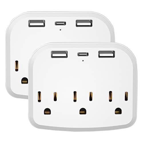 2 Pack Multi Plug Outlet Extender with USB Wall Charger and USB C Charger 