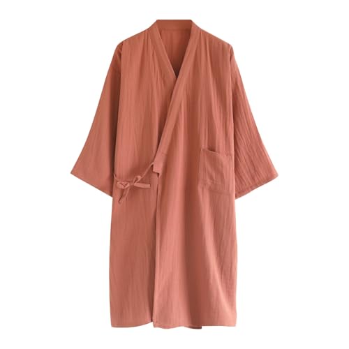 Men's Seersucker Bathrobe With Pockets Cotton Bathrobe Lightweight Classic Nightgown Loose Comfortable Loungewear Pjs2