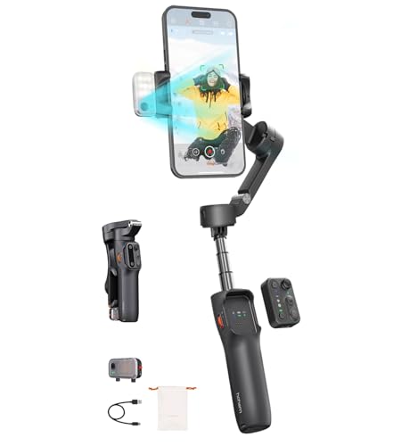hohem iSteady V3 Gimbal Stabilizer for Smartphone, AI Tracker Fill Light,Detached Remote,Built-in Tripod Extension Rod,2024 Upgraded 3-Axis Phone Gimbal Foldable Stabilizer for iPhone Android(Black)