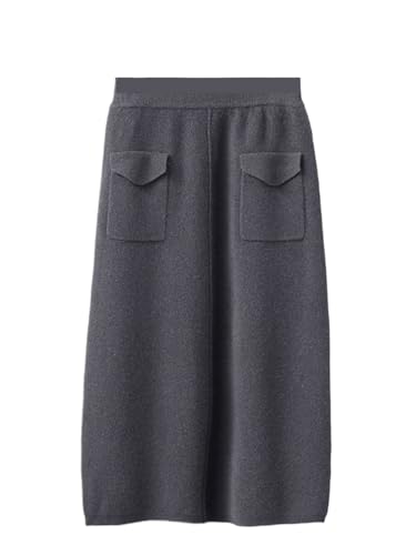 Women's Merino Wool Knitted Medium Length Skirt Soft Comfortable Warm Office Fashionable Skirt with Pocket