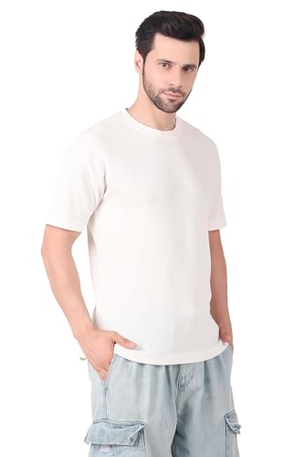 Image of Solid Self Design Oversized Tshirt for Men | Oversize T-Shirts for Men | Men Drop Shoulder Tshirts | Bagy Fit Men Tshirt