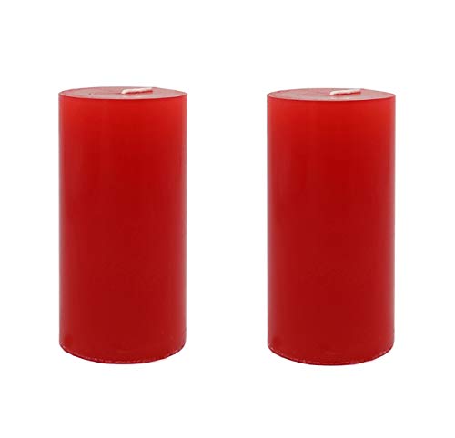 KuTi Kai Solid Colour Pillar Candle Unscented Smokeless Cotton Wick - Long Burn Time Suitable for Weddings Church Home Decoration Restaurants Spa 2pcs/Set (Red 5x7.5cm)