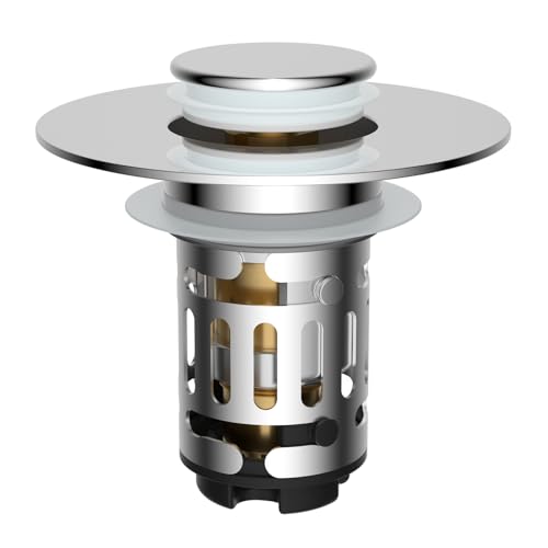 Comparison: Best Removable Stainless Steel Strainer 3 Hibbent Upgraded 3 in 1 Bathroom Sink Drain Strainer, Universal Pop Up Stopper with Removable Stainless Steel Filter Basket Hair Catcher, Sink Plug for 1.1''~2.36'' Basin, Brass Bullet Core, Chrome