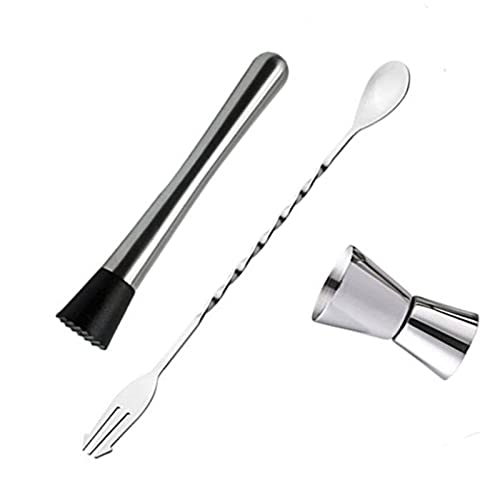 Cocktail Muddler Set, Cocktail Mixing Spoon Muddler and 15ml 30ml Jigger Stainless Steel Bar Tool Set for Friend Gatherings and House Parties
