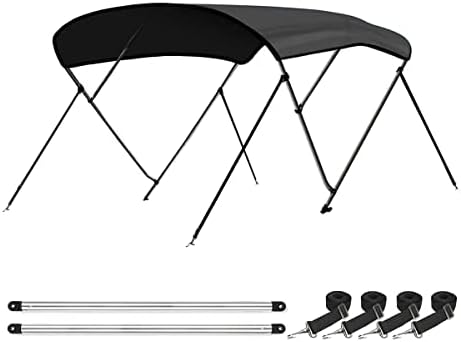 Leader Accessories 3 Bow Dark Grey 6'L x 46" H x 61"-66" W Bimini Top Boat Cover Includes 4 Straps 2 Rear Support Poles Mounting Hardwares Storage Boot with 1" Aluminum Frame