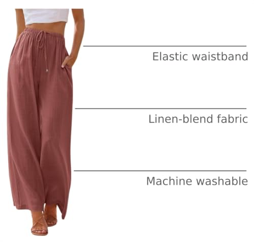 Image of LILLUSORY Women's Linen Summer Palazzo Pants Flowy Wide Leg Beach Pants with Pockets