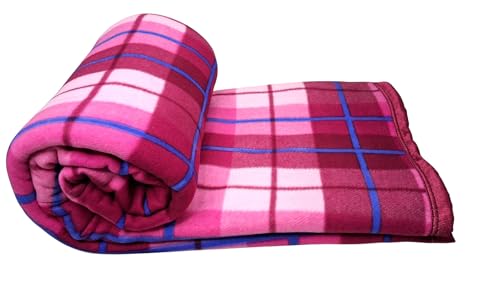 Image of CHANDRAVATI Modern Check Polar Fleece All Season Blanket with || Satan Border || 500 TC || Heavy Quality || (Pink, Single)