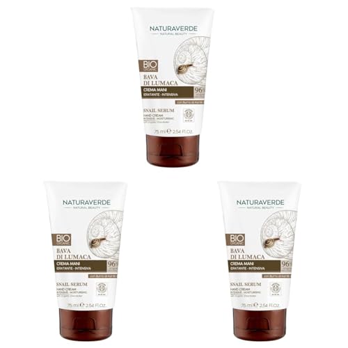 Naturaverde | BIO - Crema Mani alla Bava di Lumaca, Crema Mani Intensiva, Crema Mani Certificata ICEA, Crema Mani con Burro di Karitè, Crema BIO, 75ml, 1 (Confezione da 3)