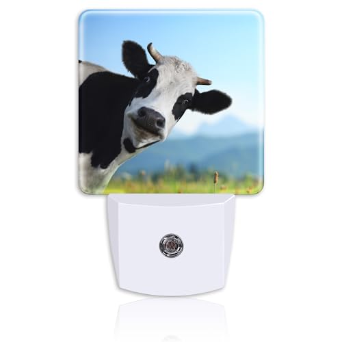 Image of Plug Night Light,Funny Cow on Grass Night Light Lamp Auto Sensor Energy Efficient Dusk to Dawn Lights for Girls Boys Women Room Decor,Hallway,Kitchen,Bathroom,Nursery,Stairs