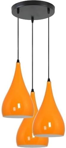 DC VOLTAGE Vintage Industrial 3Head Ceiling Pendant Light Hanging Light Metal Shade Indoor Light Fitting for Hotel, Restaurants, Bar, Dining Room (Orange)