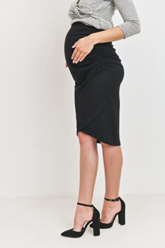 Women's Stretchy High Waist Ruched Tulip Maternity Skirt, Black, Medium #TOP1