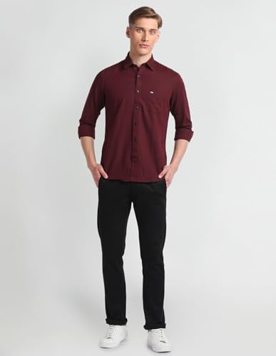 Image of Arrow Solid Slim Fit Mens Casual Shirts - 100% Cotton, Breathable & Comfortable, Full Sleeves Shirt for Men