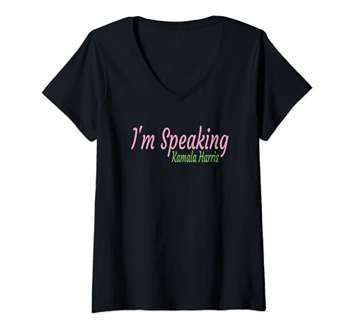 Mujer I'm speaking Kamala Harris Regalo Vintage Rosa Verde Mujeres Camiseta Cuello V