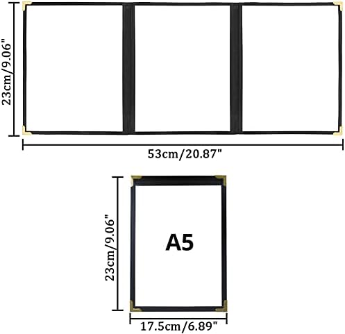 OSIMIG 1 Triple Fold A5 Menu Covers- with 9 Pack Single Page Menu Holders, Gold Protective Corners, Suitable for Restaurants, Bars and Cafes
