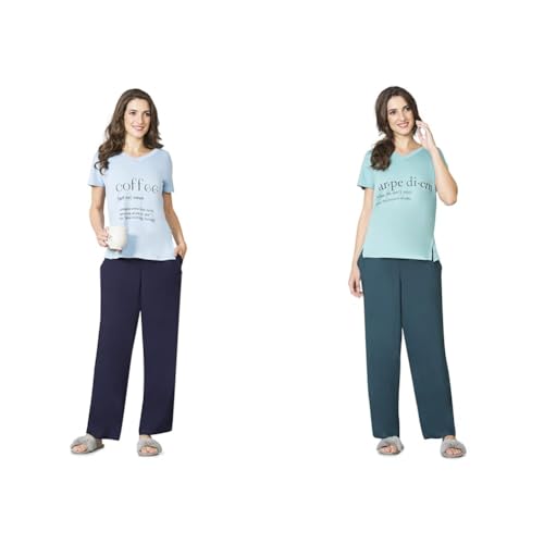 Image of Van Heusen Women Relaxed Fit Smocked Waistband Functional Pocket Solid Lounge Pyjamas - Available in Pack of 1 & 2
