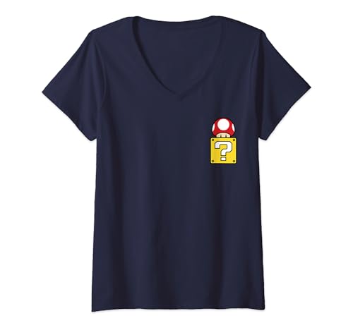 Super Mario Mystery Box Mushroom Left Chest V-Neck T-Shirt