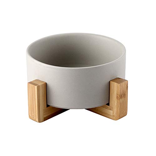 llkajes Ceramic Raised Cat Bowl Food Water Dog Basic Bowl with Anti-Slip Wooden