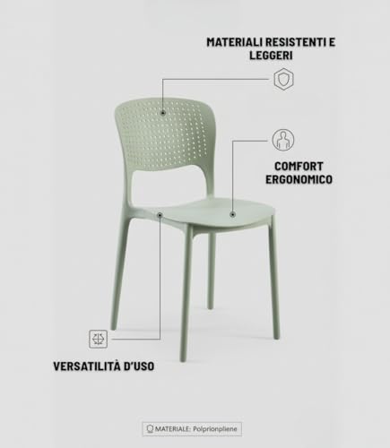 Cribel Set Da 4 Sedie Ariel In Polipropilene Antracite | Sedute Moderne, Resistenti E Leggere Per Cucina, Sala Da Pranzo, Ufficio E Ambienti Commerciali (Verde) - 8