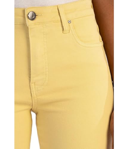 KUT from the Kloth Kelsey High-Rise Fab Ab Ankle Flare with Raw Hem in Lemon - Jeans for Women - Cotton Fabric4