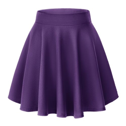 Image of Women's Basic Casual Stretchy Waist Flared Mini Skirts Elegant A-Line Pull On Skater Skirt(S, Deep Purple)