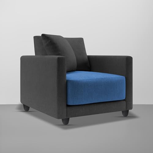 Image of Casaliving Dominic 1 Seater Sofa Set for Living Room (Blue Black Fabric) Premium Fabric Sofa