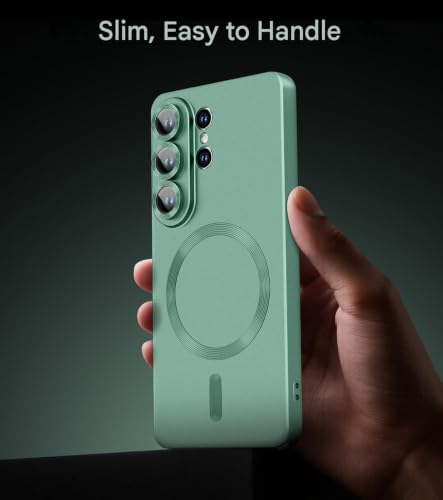 Image of DIZORO Compatible with Samsung S26 Ultra Case, Compatible with MagSafe, Matte Luxury Metallic Luster Flexible TPU Wireless Charging Shockproof Case with Lens Camera Protector Back Cover (Green)