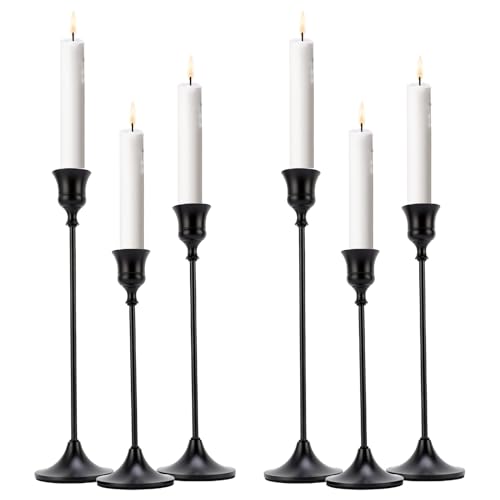 Reviews de Juegos de candelabros comprados en linea. 50 Gugxiom 6Pcs Candelabros, Candelabros de Oro, Vintage Taper candelabro, decoración del hogar de Oro candelabros, para Halloween acción de Gracias Navidad (Clásico Negro)