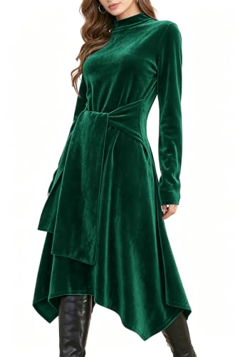 Image of Jayscreate Women's 2023 Long Sleeve Sweater Dress Fall Winter Midi Tie Front Knit High Waist Business Casual Dress