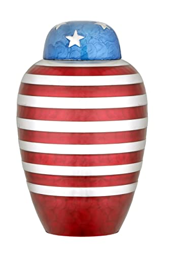 BOLD & DIVINE American Stars with Stripes Cremation Urn | Human Ashes Adult Memorial urn, Burial, Funeral Cremation Urns | 200 Cubic Inches