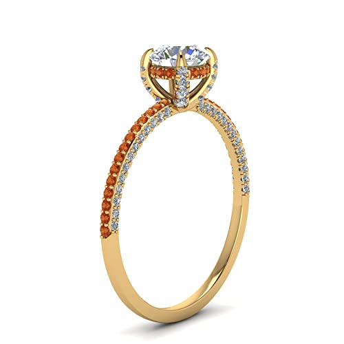 Image of Choose Your Gemstone Delicate Hidden Halo Diamond CZ Ring Yellow Gold Plated Round Shape Petite Engagement Rings Minimal Modern Design Birthday Gift Wedding Gift US Size 4 to 12