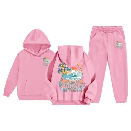 Generisch Sudadera con capucha para mujer, para niños y niños, unisex, de dos piezas, sudadera, pantalones de chándal para niñas, color rosa, Rosa., 8-9 años