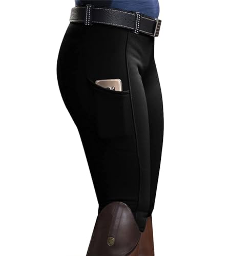 nicticsi Damen Mode Reiterhosen Slim Fit Elastische Splice Reiterhosen Casual Leggings Sport Hohe Taille Reithose Reitsport Trainingshose B Schwarz XXL