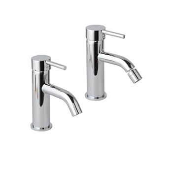 Foto di Kiamami Valentina - Set Rubinetti Bagno in Ottone Cromato | Miscelatore per Lavabo e Bidet | Altezza 17,2cm, Diametro 5,2cm | Rompigetto e Piletta Click Clack, Cromato, Ottone