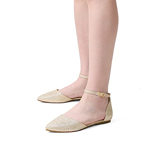 DREAM PAIRS Flapointed Women's Casual D'Orsay Pointed Plain Ballet Comfort Soft Slip On Flats Shoes,Size 9,Gold/Glitter,Flapointed