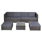 Panana 6 Seater Rattan Garden Furniture Set Wicker Patio Lounge Sofas with Table Stools Sectional Modular Combination for Conservatory Outdoor Backyard Poolside