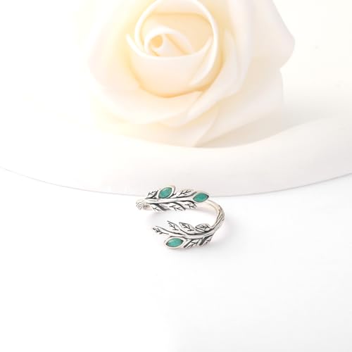 Green Aventurine Olive Leaf Ring - 925 Sterling Silver Peaceful Adjustable Nature leaves Wrap Ring Olive Jewelry Gifts for Women Wedding Engagement2