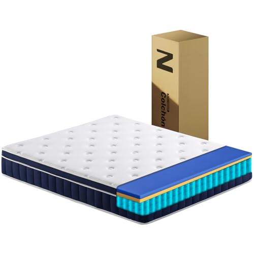 La Mejor comparativa de Colchón pikolin - cinco favoritos. 35 NOVANGUA Colchón Híbrido Matrimonial Size 25 cm, Colchón con resortes Individuales y Gel Memory Foam para Aislado de Movimiento, firmeza Media, Colchón Híbrido en Caja para...