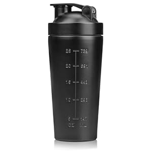 JACMKEON Protein Shaker Bottle 750ml, Shaker Cup Stainless Steel with Mixer Ball for Fitness Sports and Travel – Black