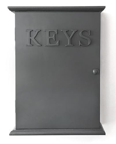 GreyZouq Key Cabinet - Wall-Mounted Chic Storage Rack with Hooks | Keybox Hanger for Hallway, Kitchen & Home Decor | Stylish Key Holder Organizer (Dark Grey)