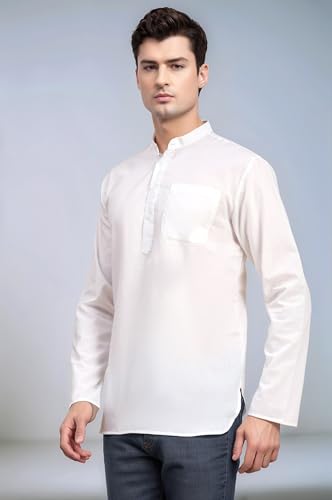 Image of SKAVIJ Men's Long Sleeve Short Tunic Ethnic Wear Cotton Kurta