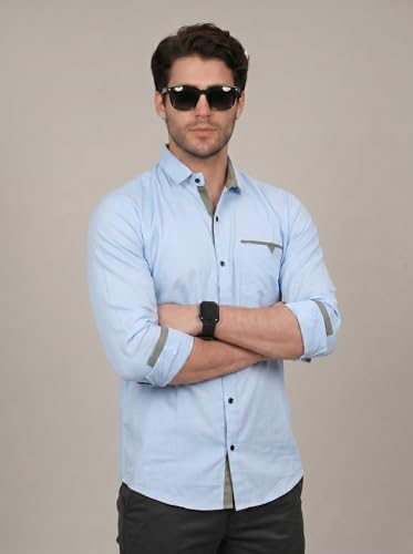 Image of Diverse Men's Cotton Blend Shirt with Pocket Design Spread Collar Full Sleeves Regular Fit and Standard Length | Comfortable Cotton Casual Shirt for Man