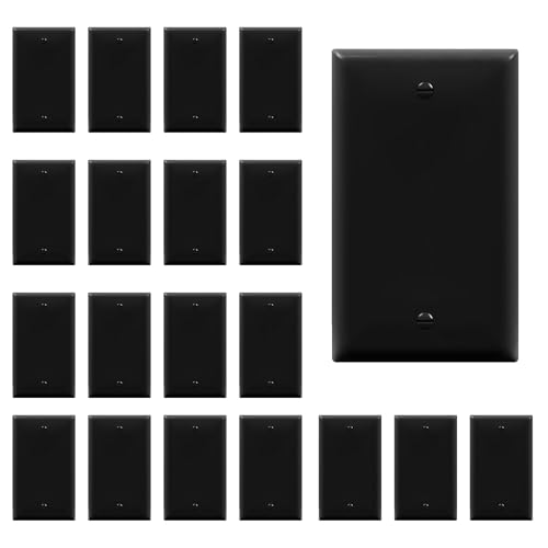 Image of ENERLITES Blank Device Wall Plate Cover, Gloss Finish, Standard Size 1-Gang 4.50 inch x 2.76 inch, Polycarbonate Thermoplastic, 8801-BK-20PCS, Black (20 Pack)