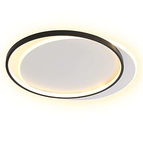 J.SUNUN LED Lámpara de Techo 48W 3850LM Moderna Círculo Metal Plafon Techo Led Blanco + negro Moderno Luz cálida 3000k Para Cocina Sala de Estar Dormitorio Pasillo Habitacion Comedor etc 50×45×5CM Cover