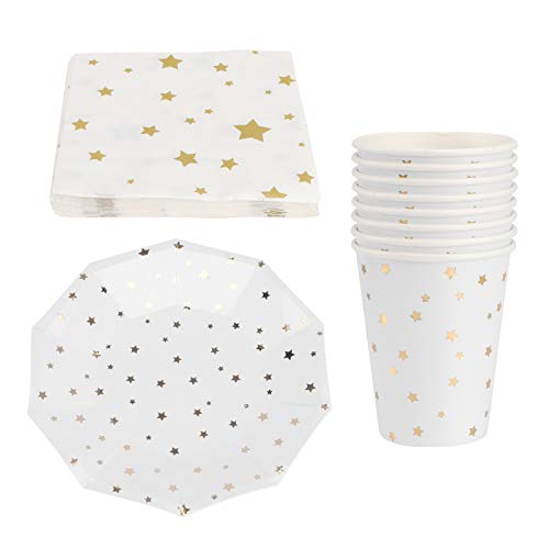 Nuolux 36Pcs Party Supplies Plates, Star Cups, Foil Stars Napkins, Wedding Bridal Shower Engagement Christmas Birthday Party Decorations(Golden Foil Stars) 1 #TOP13
