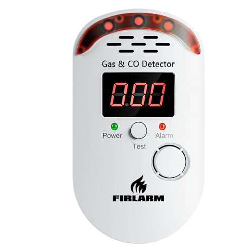 Firlarm Detector de Gas y Monóxido de Carbono con Enchufe y Pantalla LED para Hogar, Cocina, Garaje, Oficina