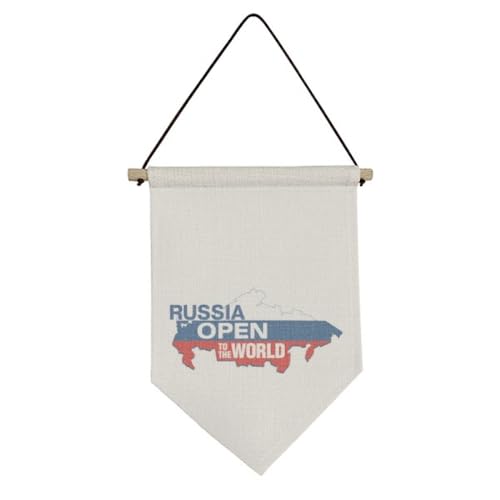 Russia Open To The World drapeau en toile de qualité supérieure avec suspension bois